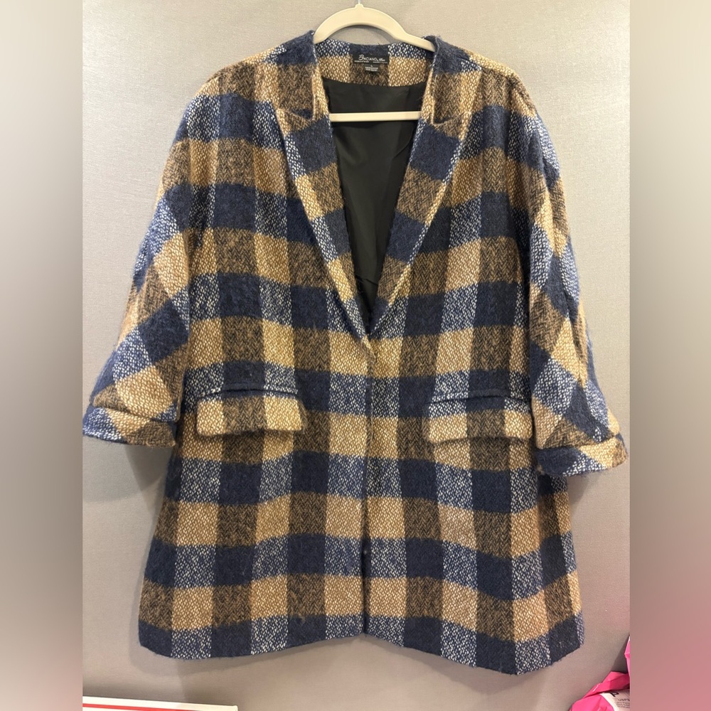 Baciano tweed plaid coat two snap buttons pocket women’s size large work busines